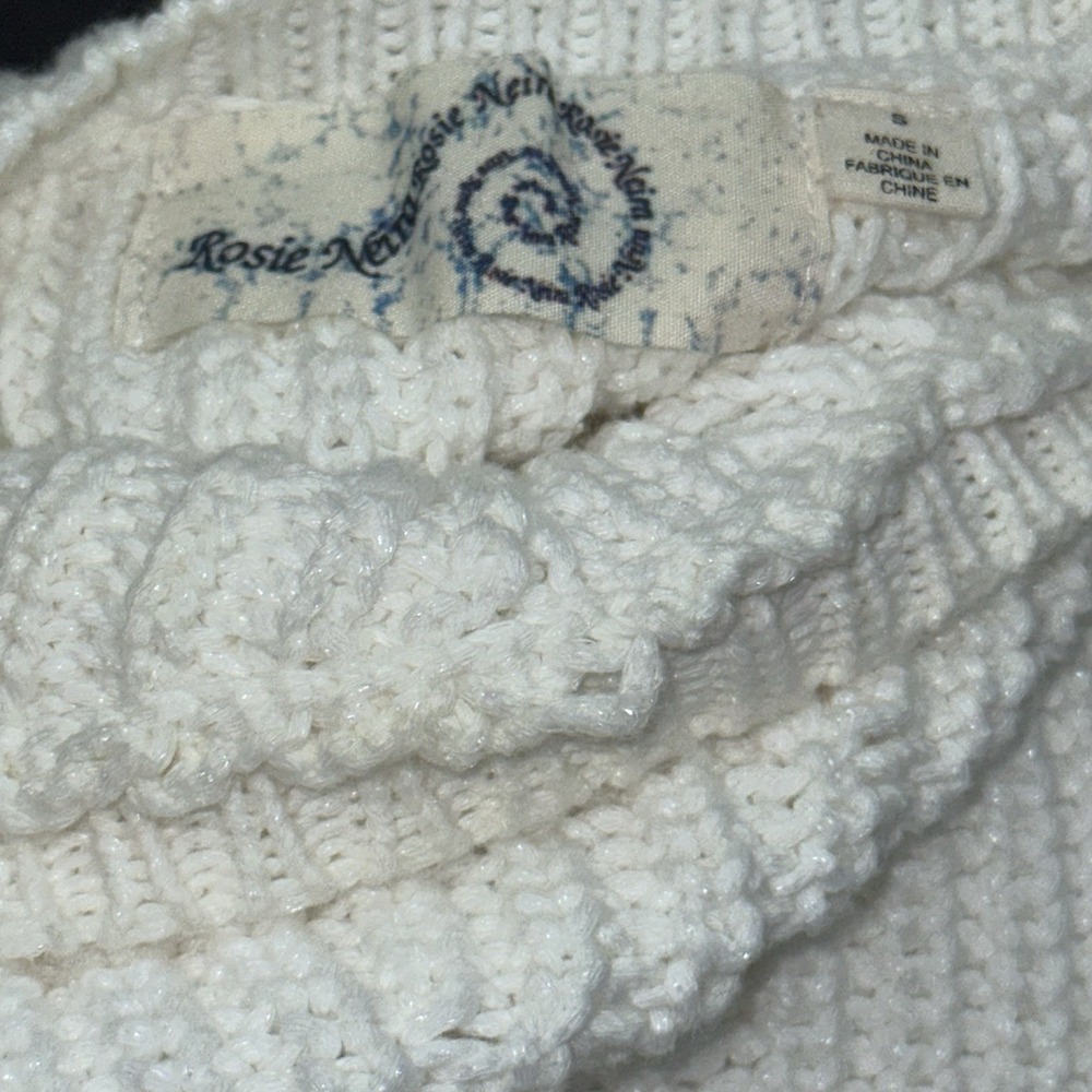 Anthropologie Sweater Women's‎ Small Rosie Neira White Cotton Knit Bell Sleeves - Picture 7 of 8